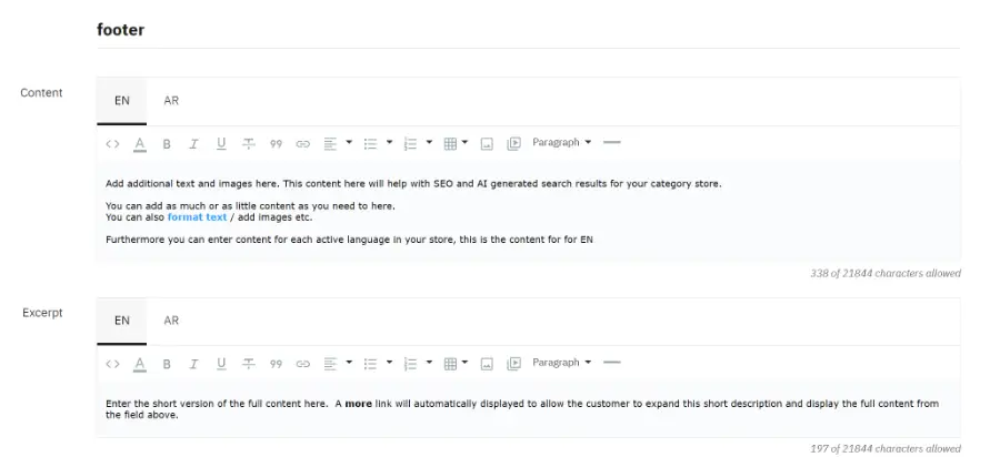Edit field excerpt for individual categories