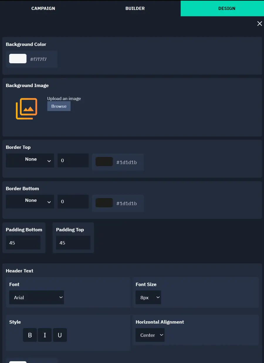 Campaign Builder - Design Tab