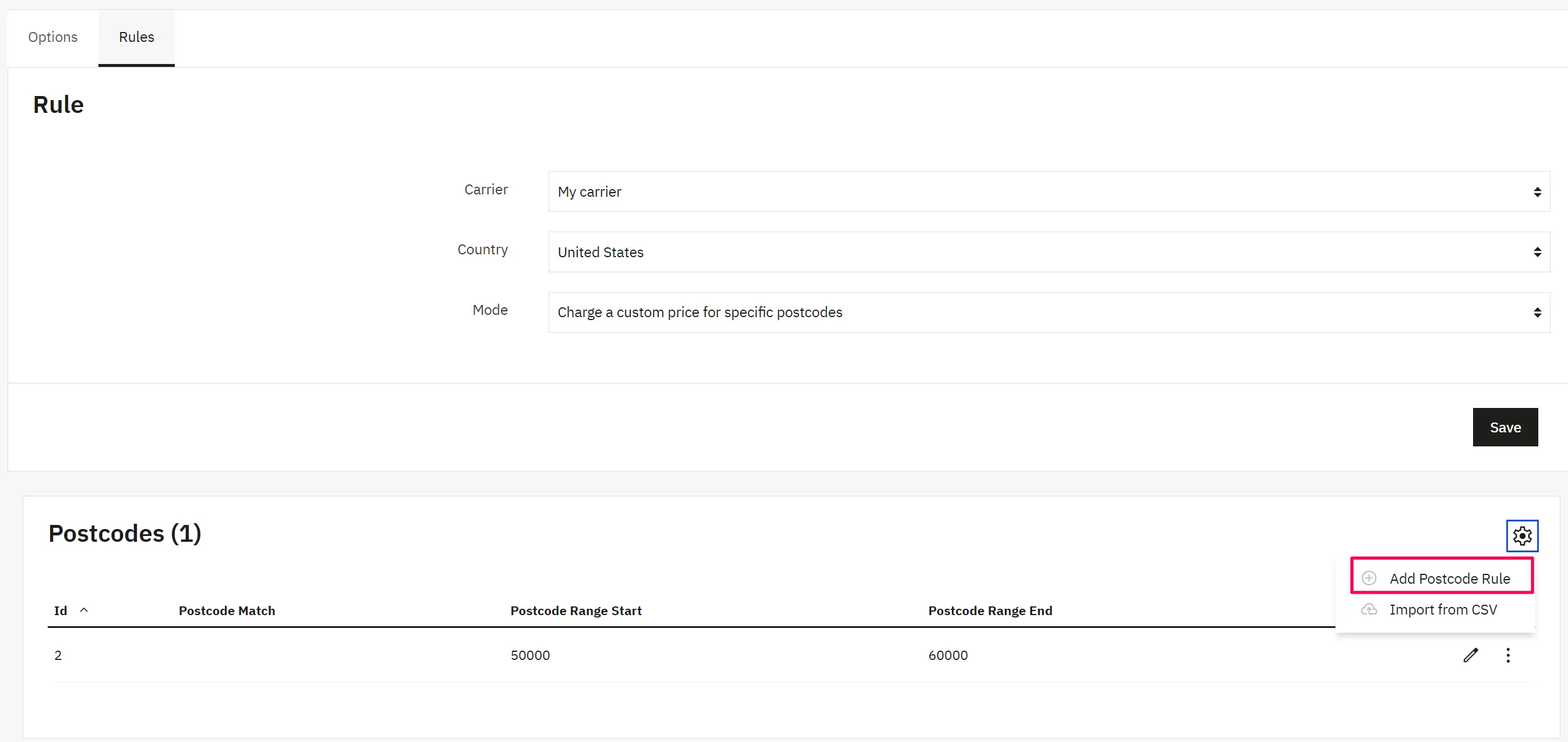 Adding a post code rule