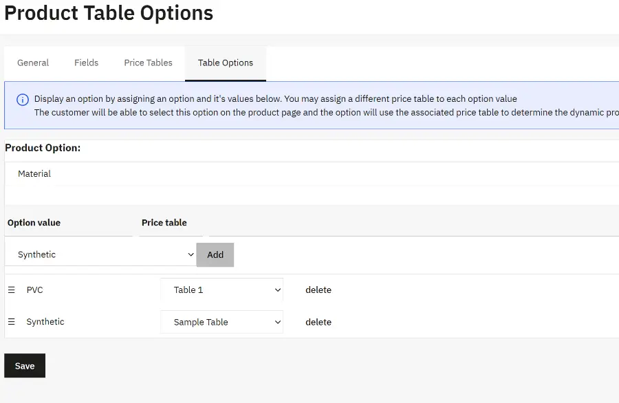 Options for products